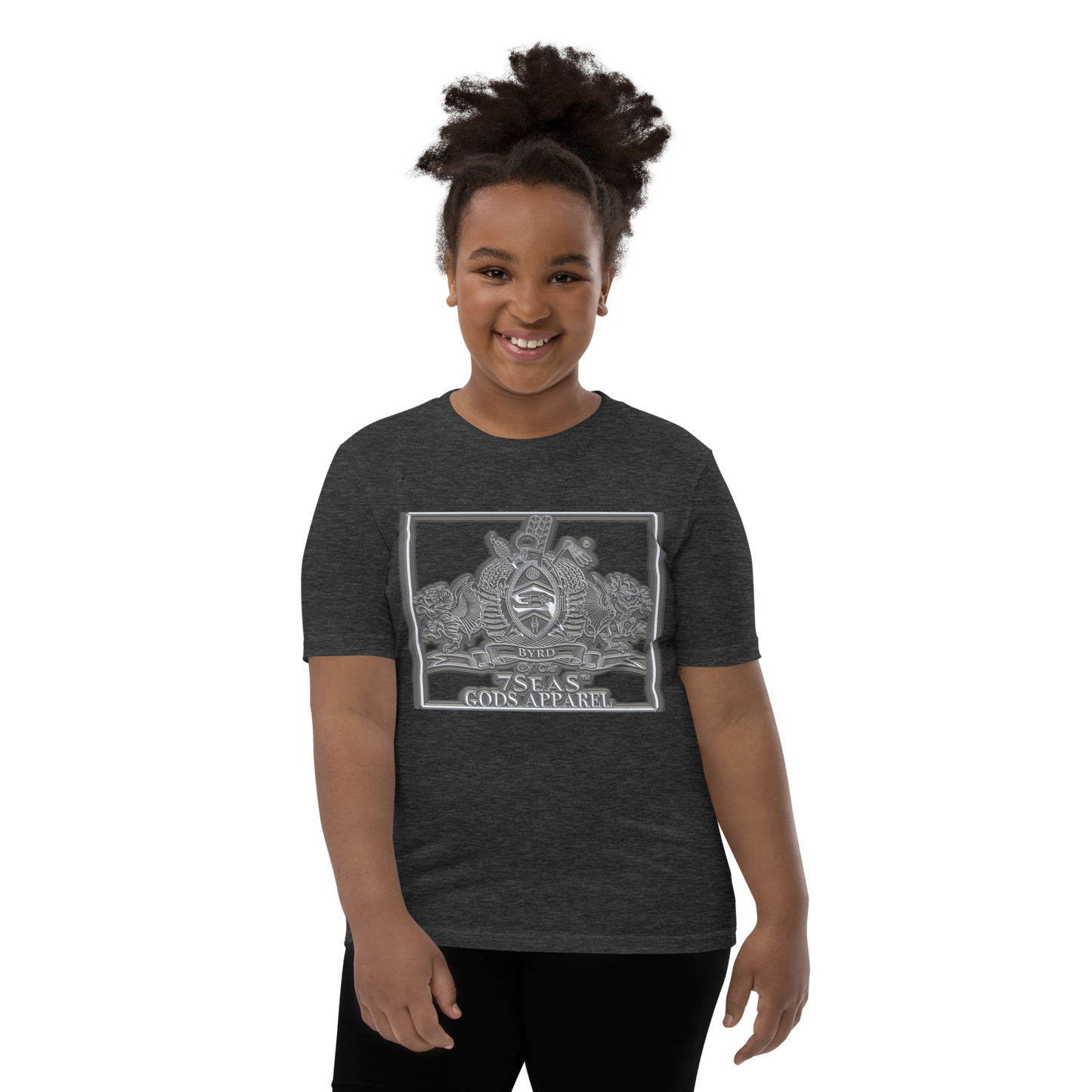 AMUN MIN - Grey - BYRD OF THE 7SEAS GODS APPAREL - Goddess’s/Girls Youth Short Sleeve T-Shirt