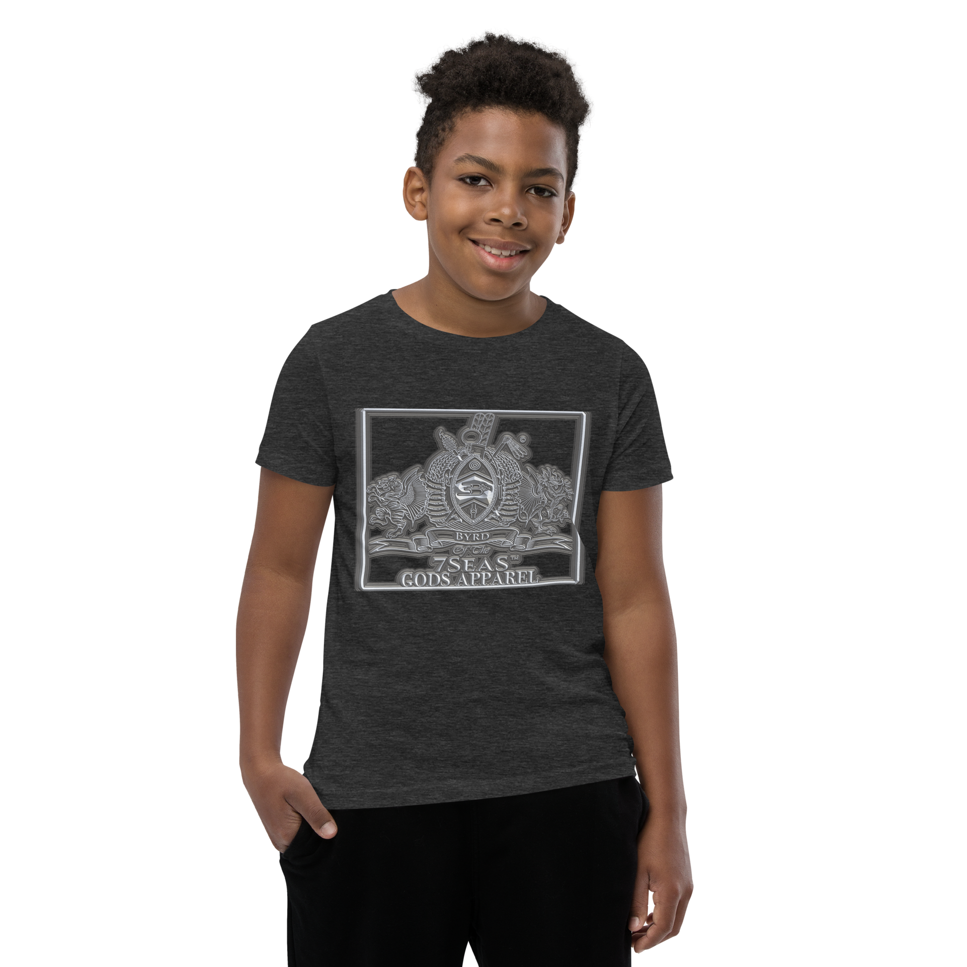 AMUN MIN - Grey - BYRD OF THE 7SEAS GODS APPAREL - Gods/Boys Youth Short Sleeve T-Shirt