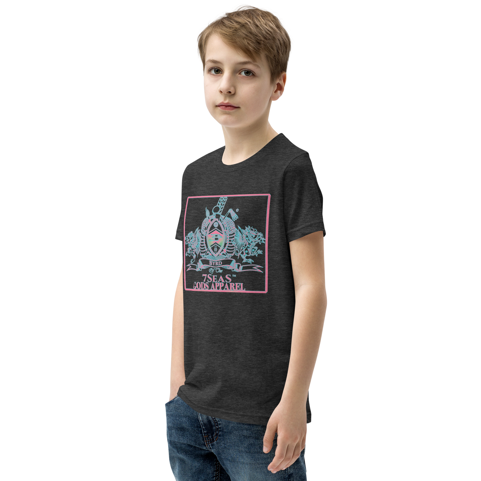 YEMAYA - BYRD OF THE 7SEAS GODS APPAREL - BLUE/PINK - Youth Gods/Boys Short Sleeve T-Shirt