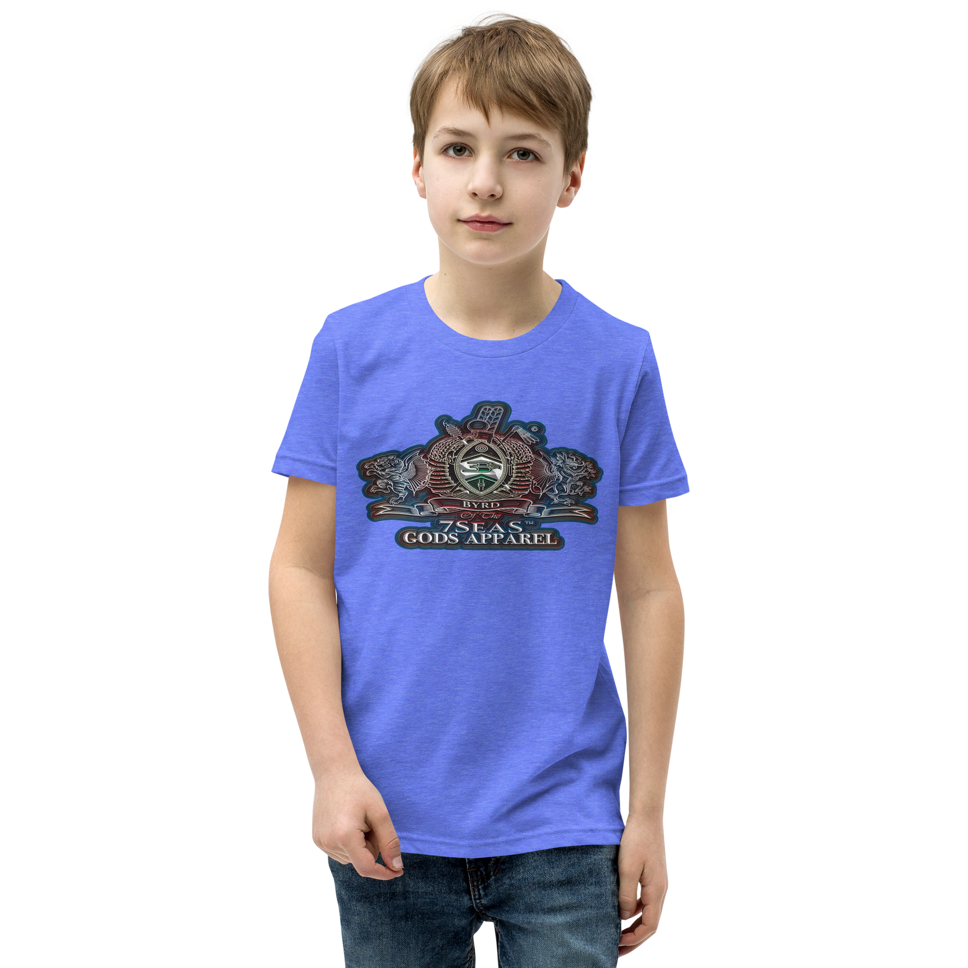 SOBEK - BYRD OF THE 7SEAS GODS APPAREL - BLUE/RED/GREEN - Youth Gods/Boys Short Sleeve T-Shirt