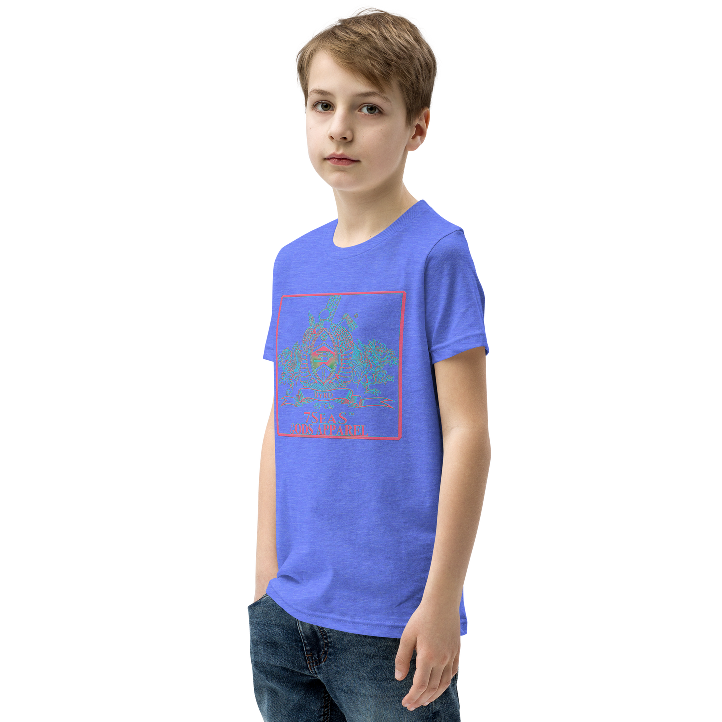 YEMAYA - BYRD OF THE 7SEAS GODS APPAREL - BLUE/PINK - Youth Gods/Boys Short Sleeve T-Shirt