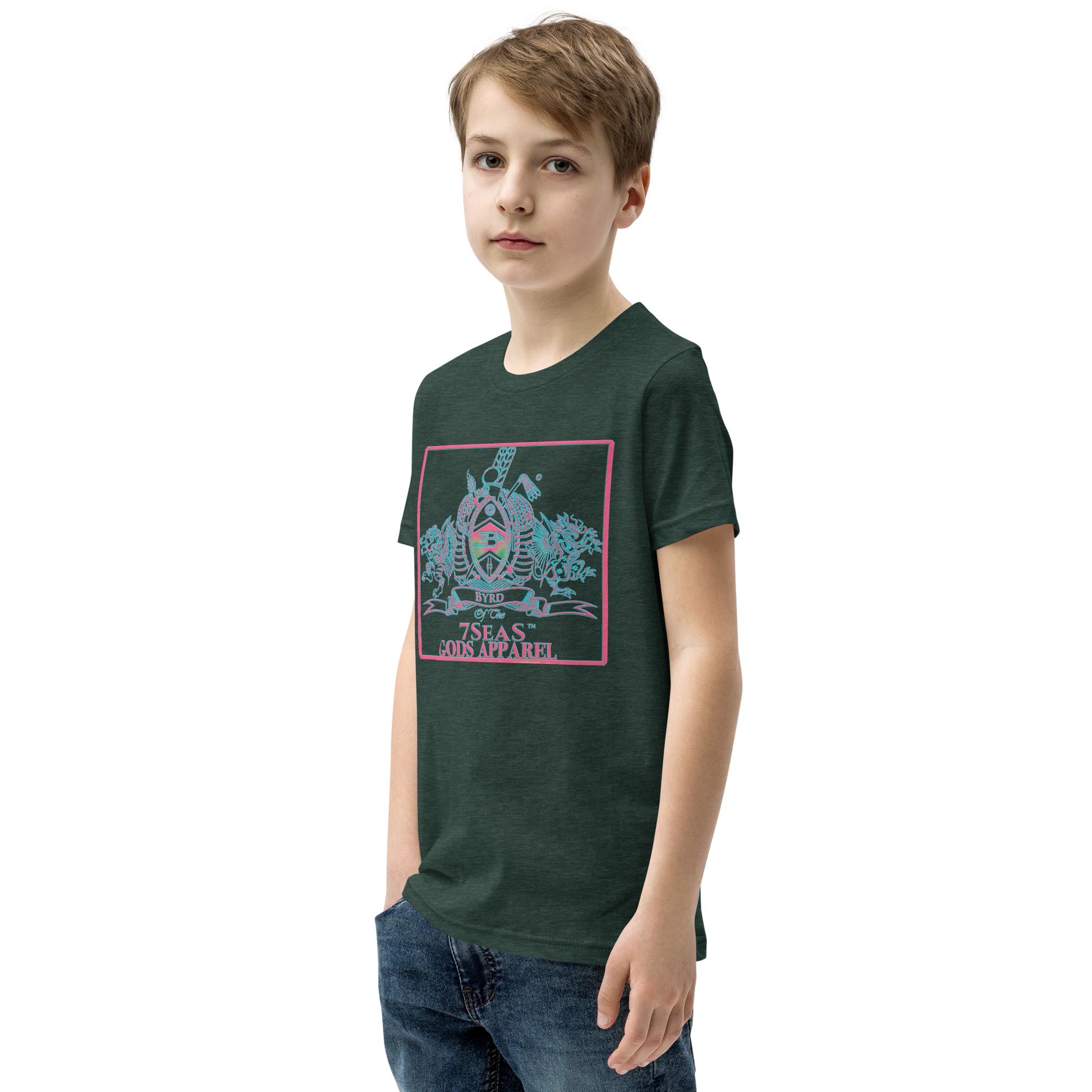 YEMAYA - BYRD OF THE 7SEAS GODS APPAREL - BLUE/PINK - Youth Gods/Boys Short Sleeve T-Shirt