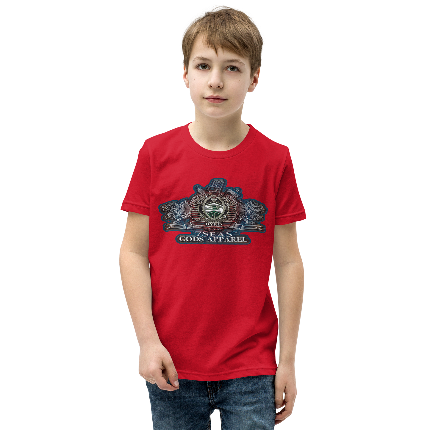 SOBEK - BYRD OF THE 7SEAS GODS APPAREL - BLUE/RED/GREEN - Youth Gods/Boys Short Sleeve T-Shirt