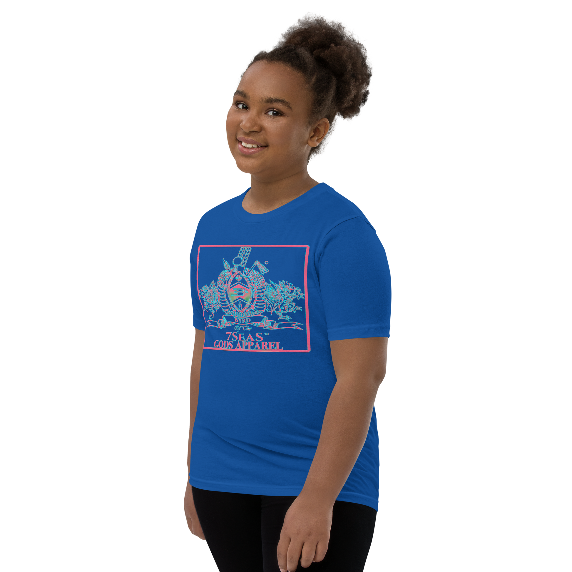 YEMAYA - BYRD OF THE 7SEAS GODS APPAREL - BLUE/PINK - Youth Goddess/Girls Short Sleeve T-Shirt