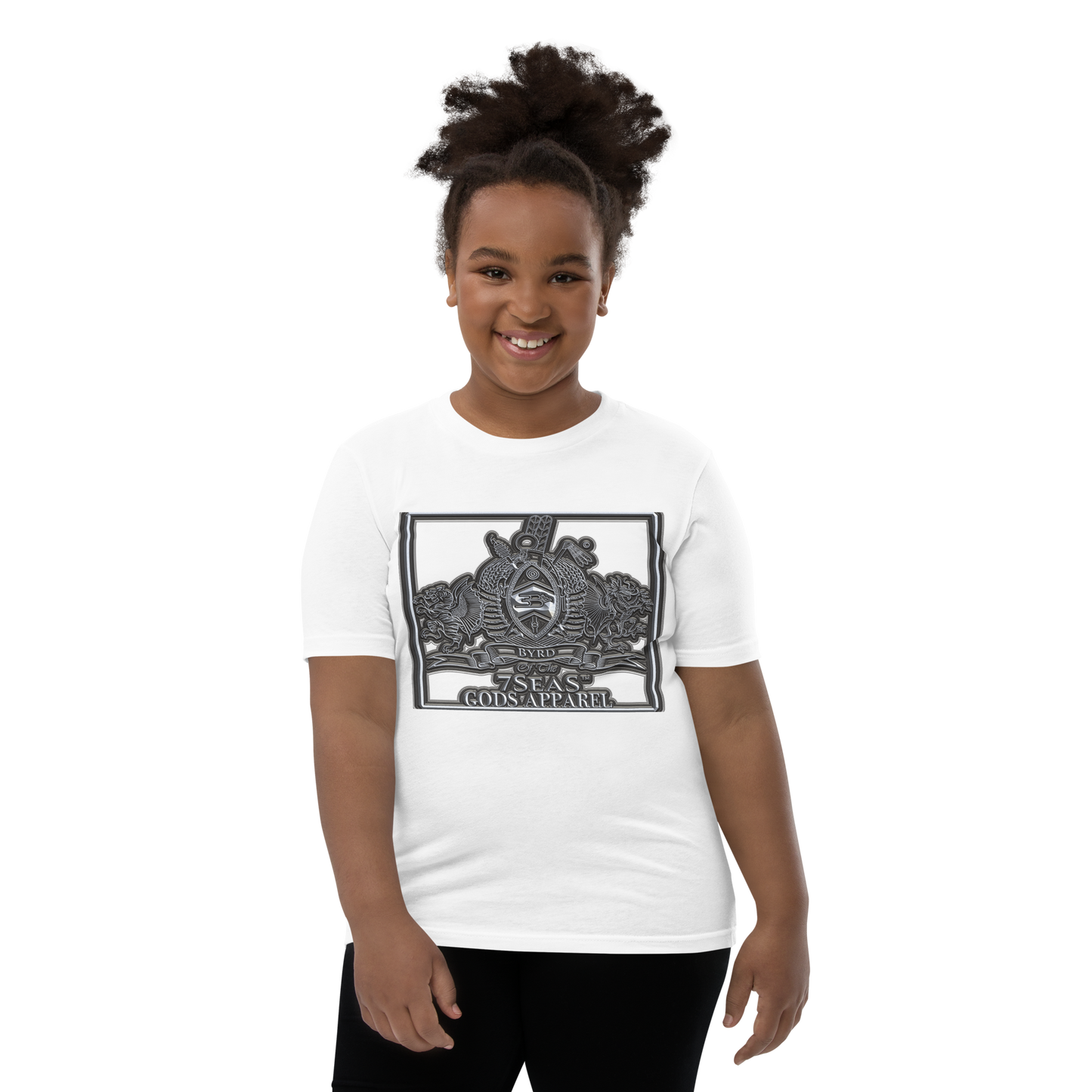 AMUN MIN - BYRD OF THE 7SEAS GODS APPAREL - GREY - Goddess/Girls Youth Short Sleeve T-Shirt