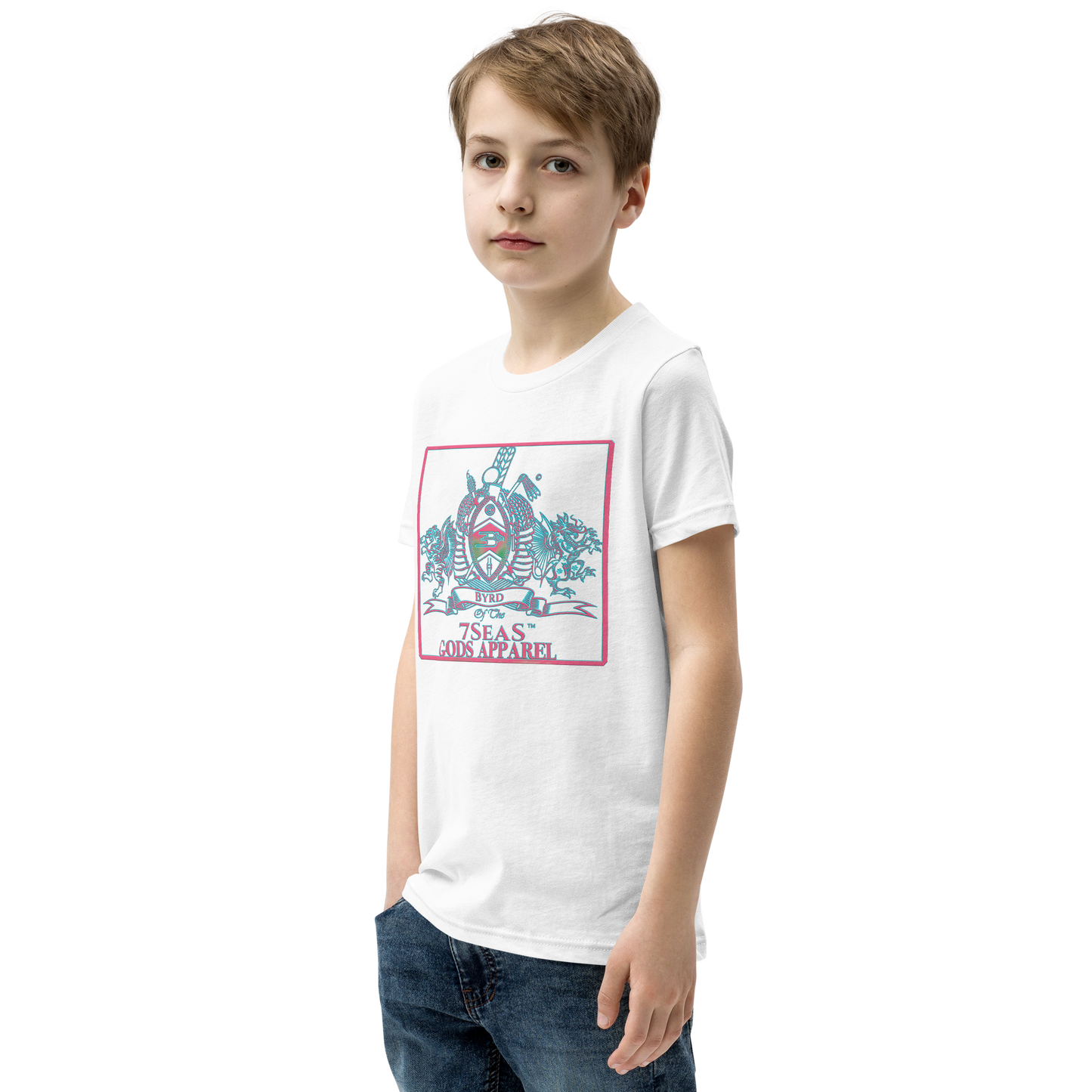 YEMAYA - BYRD OF THE 7SEAS GODS APPAREL - BLUE/PINK - Youth Gods/Boys Short Sleeve T-Shirt